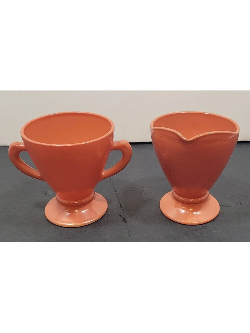 Vintage Hazel Atlas Ovide Platonite Orange Rust Sugar & Creamer Set